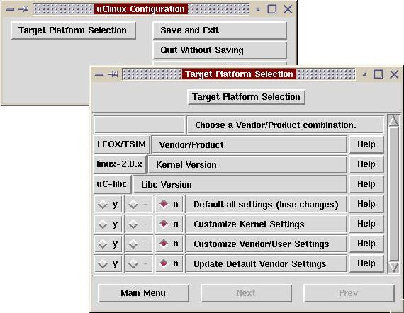 target platform selection: LEOX/TSIM which is uClinux port of LEON over TSIM